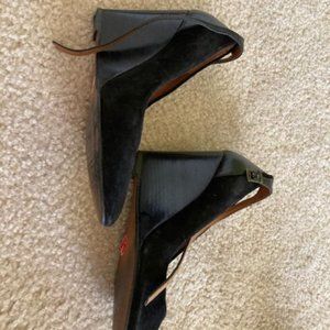 ZARA BLACK leather and suede wedges pump 7.5